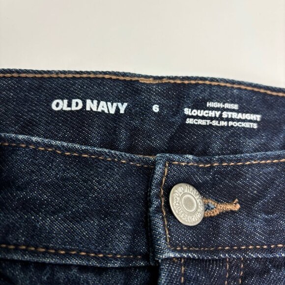 Old Navy High Rise Slouchy Straight Button Fly Women's size 6 Blue Denim jeans - Picture 2 of 4